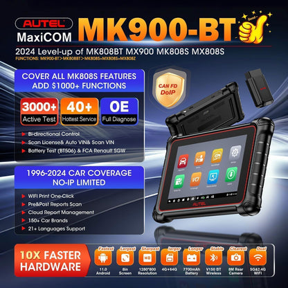 Autel Maxicom MK900BT 11 OS 8-Inch LCD Auto Diagnostic Scanner Tool 40+ Reset Bi-Directional Control Active Test