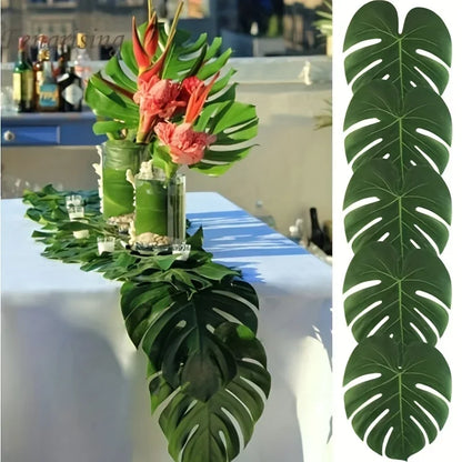 10Pcs Hawaii Artificial Palm Leaf Turtle Back Leaf Jungle Beach Theme Party Flower Arrangement Mat Accessories Cup Mat