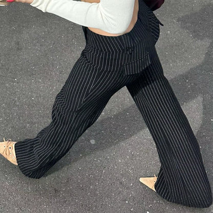Trousers Striped Slim Fit Fashion Pants Low Rise Form Fitting Casual Trousers for Street Style Womens Wide Leg Trousers Tall