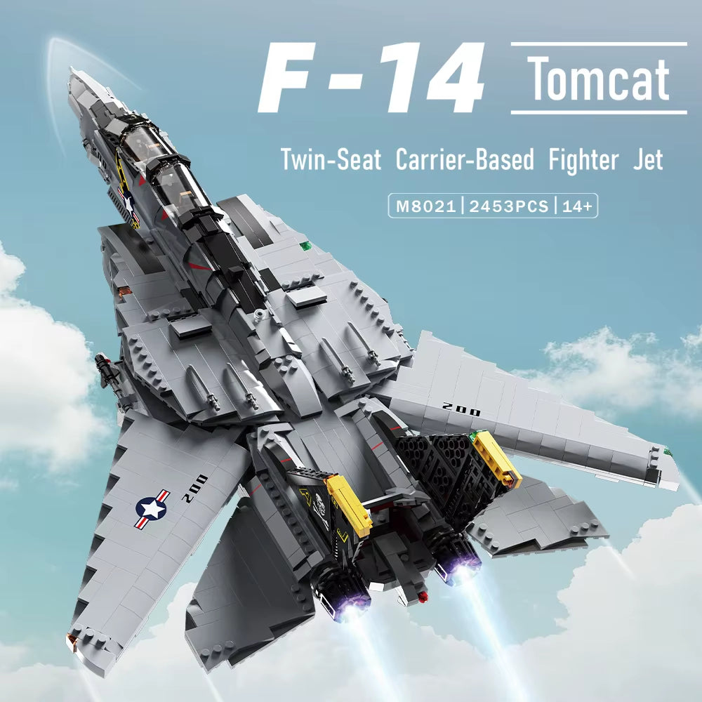 2453PCS F-14 Tomcat Two-Seat Carrier-Based Fighter Building Block Kit, Aviation Toy Model, Adult Military Fan Collection M8021