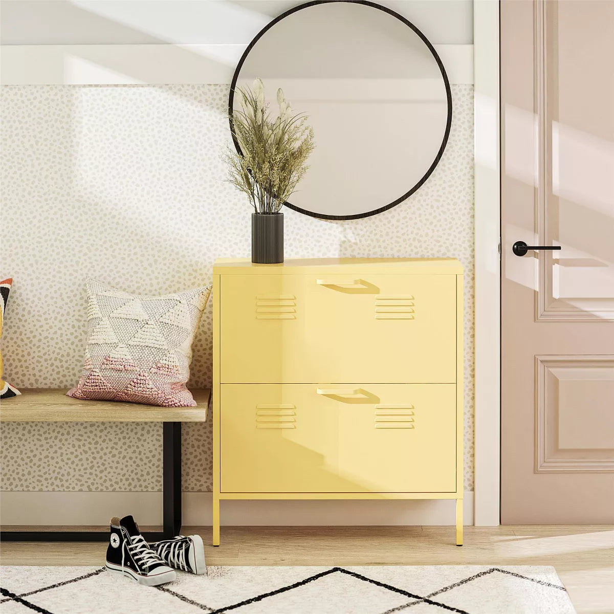 Cache 2 Door Shoe Storage Cabinet Yellow