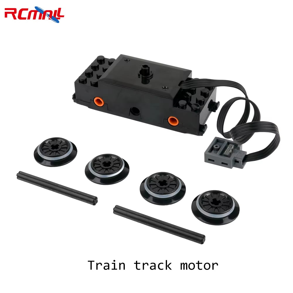 Train Track Motor Set with Power Functions: Battery Case, Infrared Remote Controller, and Receiver for MOC Building Blocks Compatible with LEGO