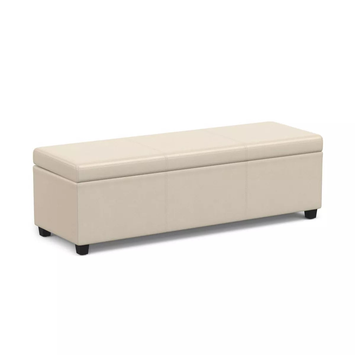 Extra Large Upholstered Storage Ottoman Bench in Satin Cream with Hinged Lid, Accommodates Two Seats