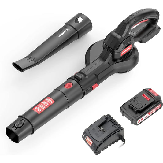 Ecomax 18V Electric Leaf Blower Cordless with 2 Battery & Charger, Lightweight Blower Battery Powered for Lawn Care & Snow Blowing & Yard Cleaning