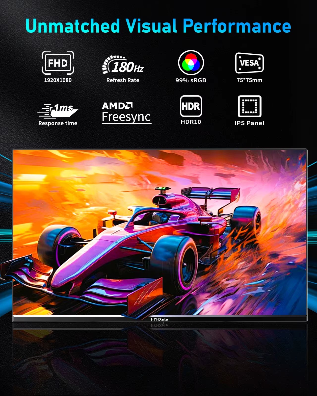 Fyhxele 24Inch 180Hz Gaming Monitor 1K FHD Computer Display 1Ms Response Time Eye Care Screen LCD Support HDR G-Sync VESA