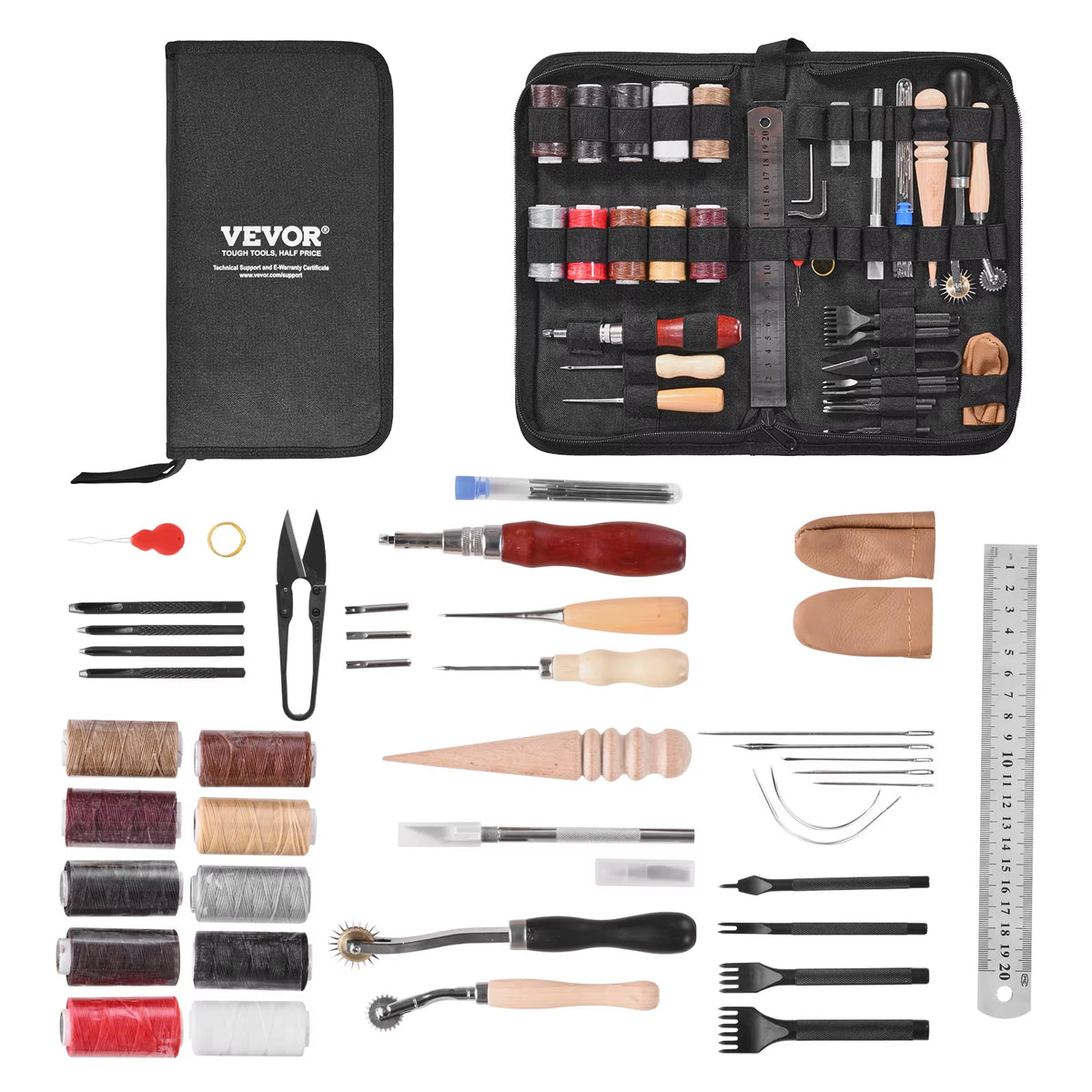 Succebuy Comprehensive Leather Working Tools Kit with Storage Bag - Includes Engraving, Punching, Sewing, and Stamping Tools (38/59/61/72/92 Pieces)