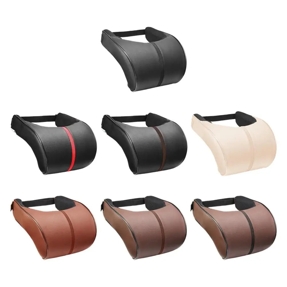 Adjustable Breathable Memory Foam Car Headrest and Neck Pillow with Leather Finish, Includes Car Waist Pad - Automotive Decorative Accessories