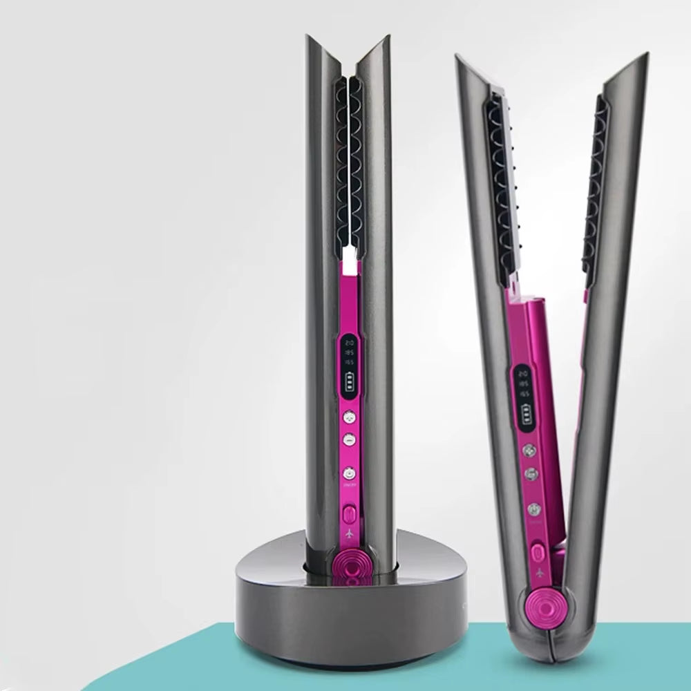 Portable Hair Straightener with Charging Base Wireless Straightening Iron Floading Plate and Comb PTC Hair Straightening Device