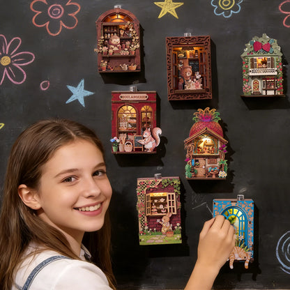 DIY 3D Book Nook Fridge Magnet Kit - Creative Assembly Model with Miniature Furniture and Animal Decor for Dollhouse Enthusiasts