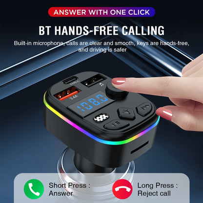 Wireless Car Kit with Bluetooth 5.3, MP3 Player, TF Card and U Disk Support, Cell Phone Charger, and FM Transmitter