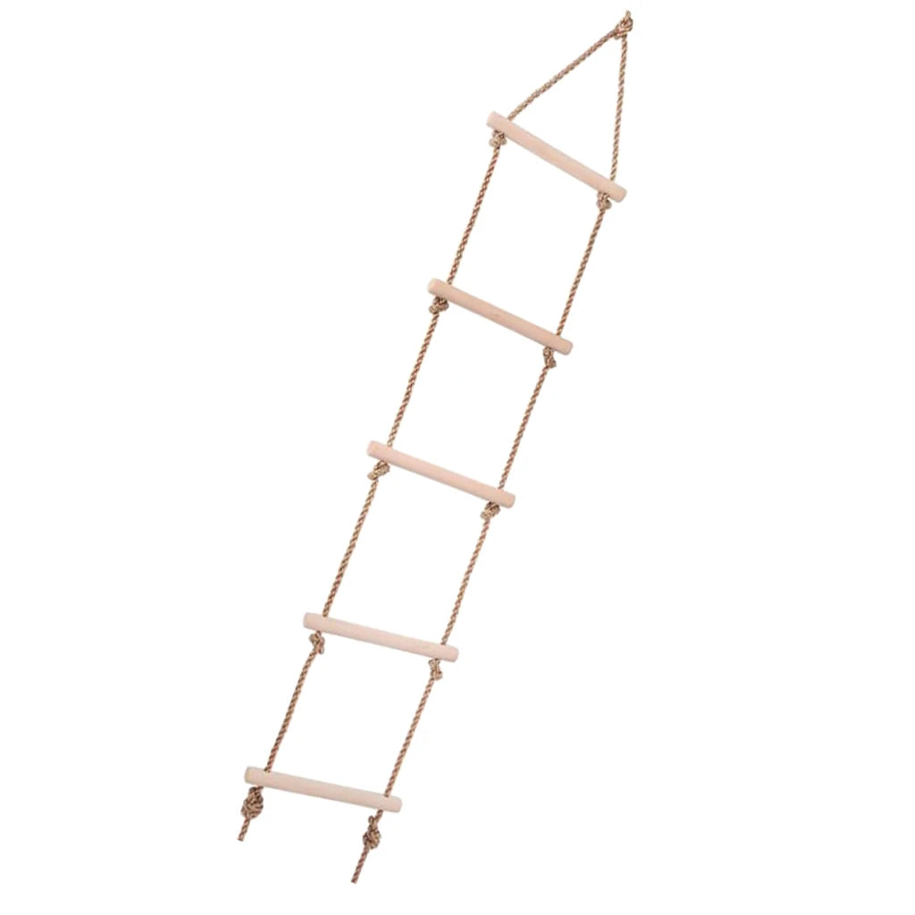Children's Wooden Climbing Rope Ladder - 5-Level Indoor and Outdoor Swing Playground Toy