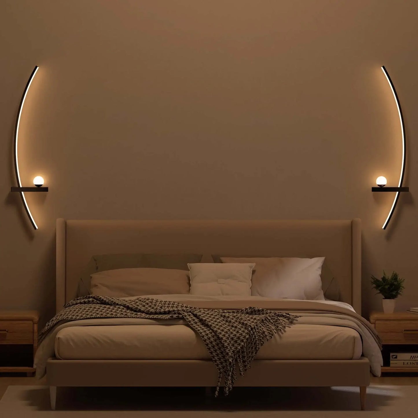 2Pcs Modern Adjustable LED Wall Sconce, 31.5" Arched Metal Bedside Lamp, 3000K Warm Glow, Indoor Use for Bedroom