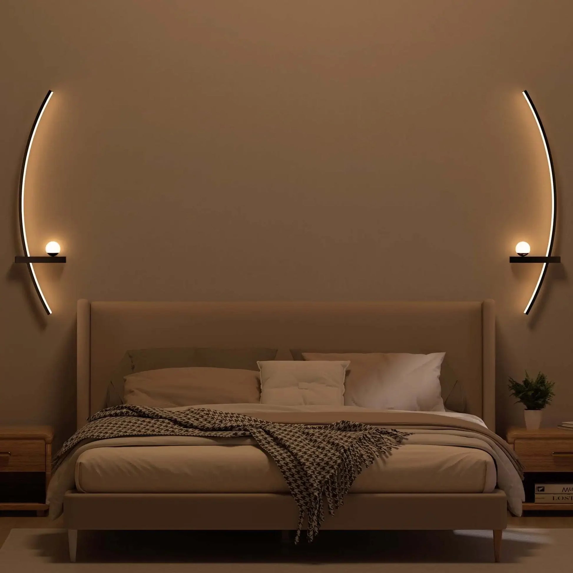 2Pcs Modern Adjustable LED Wall Sconce, 31.5" Arched Metal Bedside Lamp, 3000K Warm Glow, Indoor Use for Bedroom