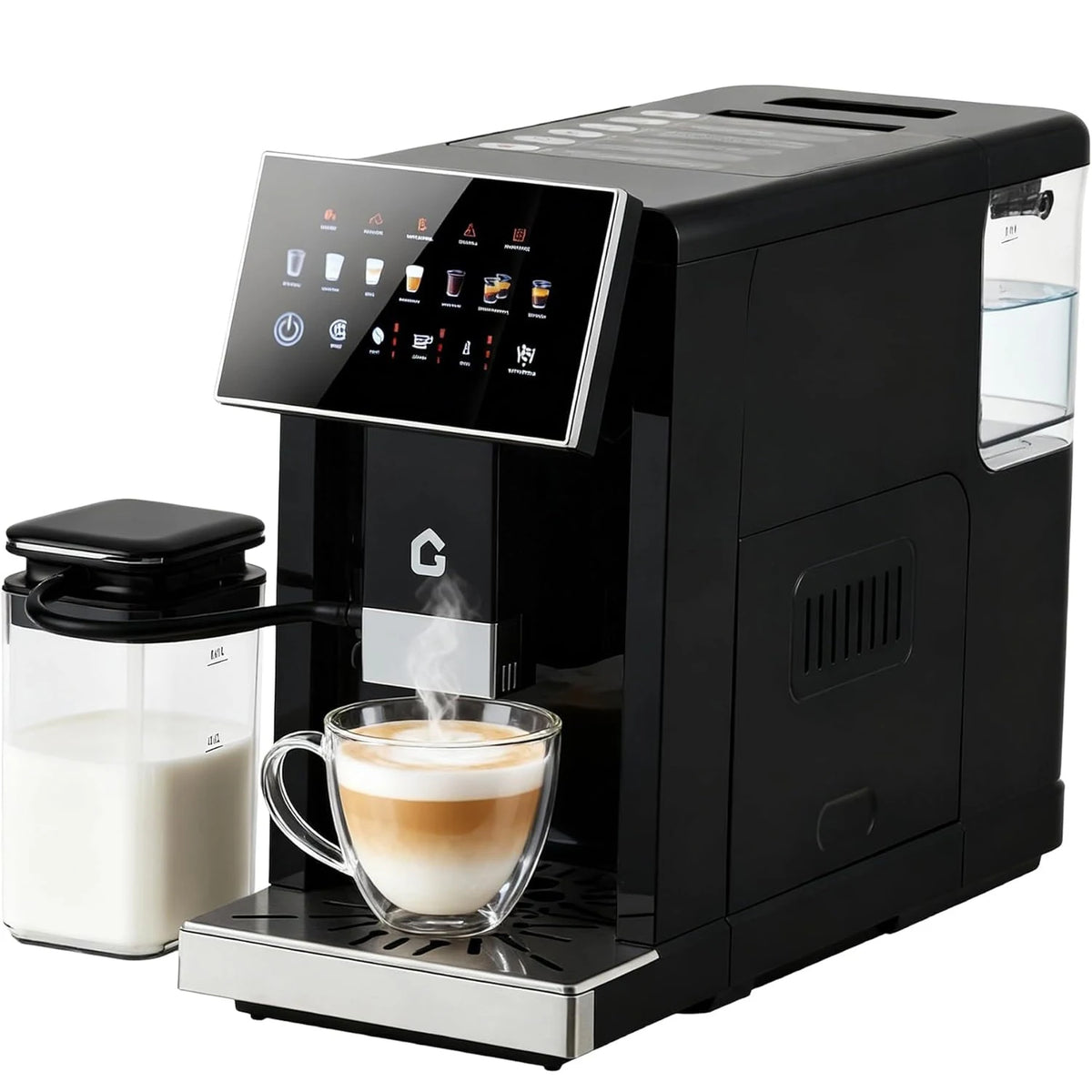 3rd Generation Espresso Coffee Maker with Integrated Milk Frother, Removable Brewer and Grinder, Adjustable Coarseness and Flavor, Detachable Milk Tank