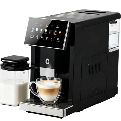 3rd Generation Espresso Coffee Maker with Integrated Milk Frother, Removable Brewer and Grinder, Adjustable Coarseness and Flavor, Detachable Milk Tank