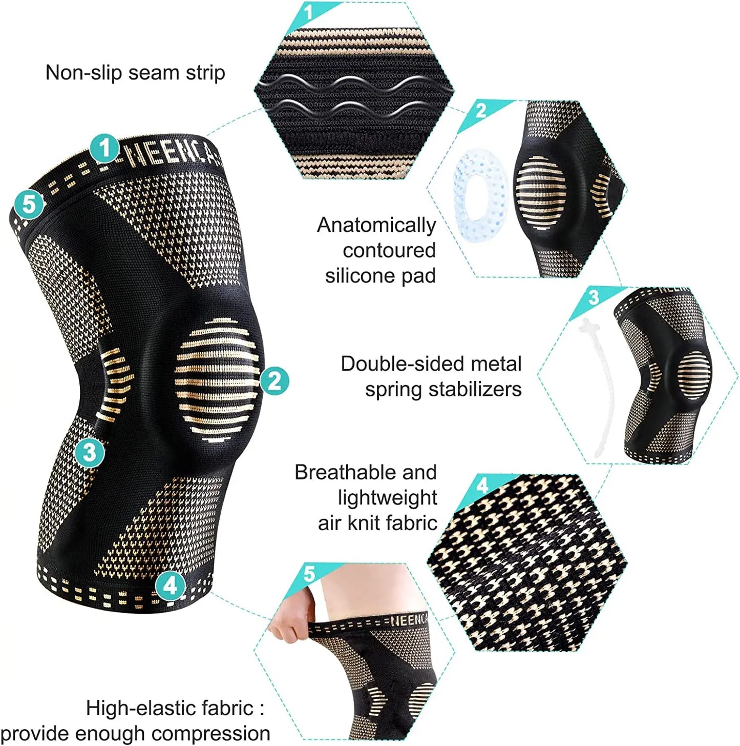 Copper Knee Brace Knee Support with Patella Gel Pad &Side Stabilizers for Knee Pain Sport Arthritis ACL Joint Pain Relief