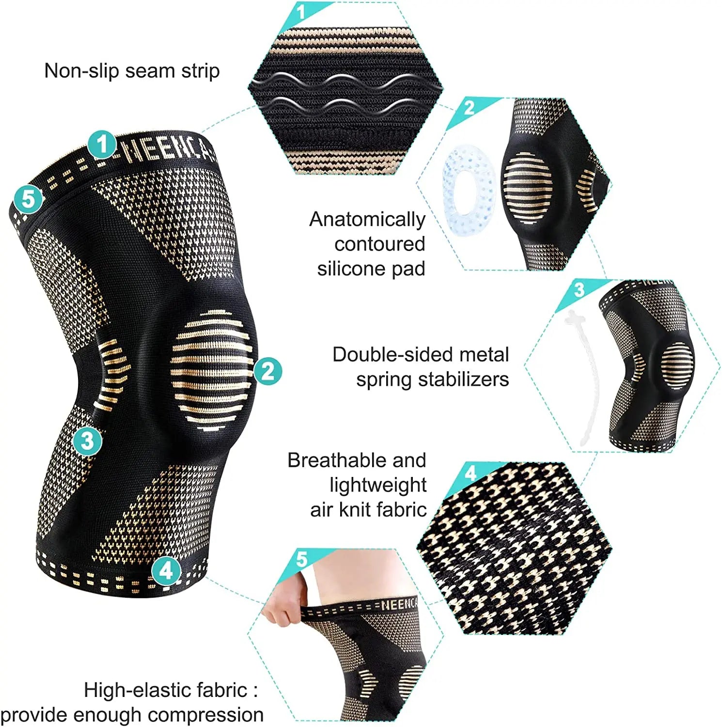 Copper Knee Brace Knee Support with Patella Gel Pad &Side Stabilizers for Knee Pain Sport Arthritis ACL Joint Pain Relief