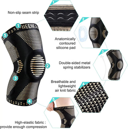 Copper Knee Brace Knee Support with Patella Gel Pad &Side Stabilizers for Knee Pain Sport Arthritis ACL Joint Pain Relief