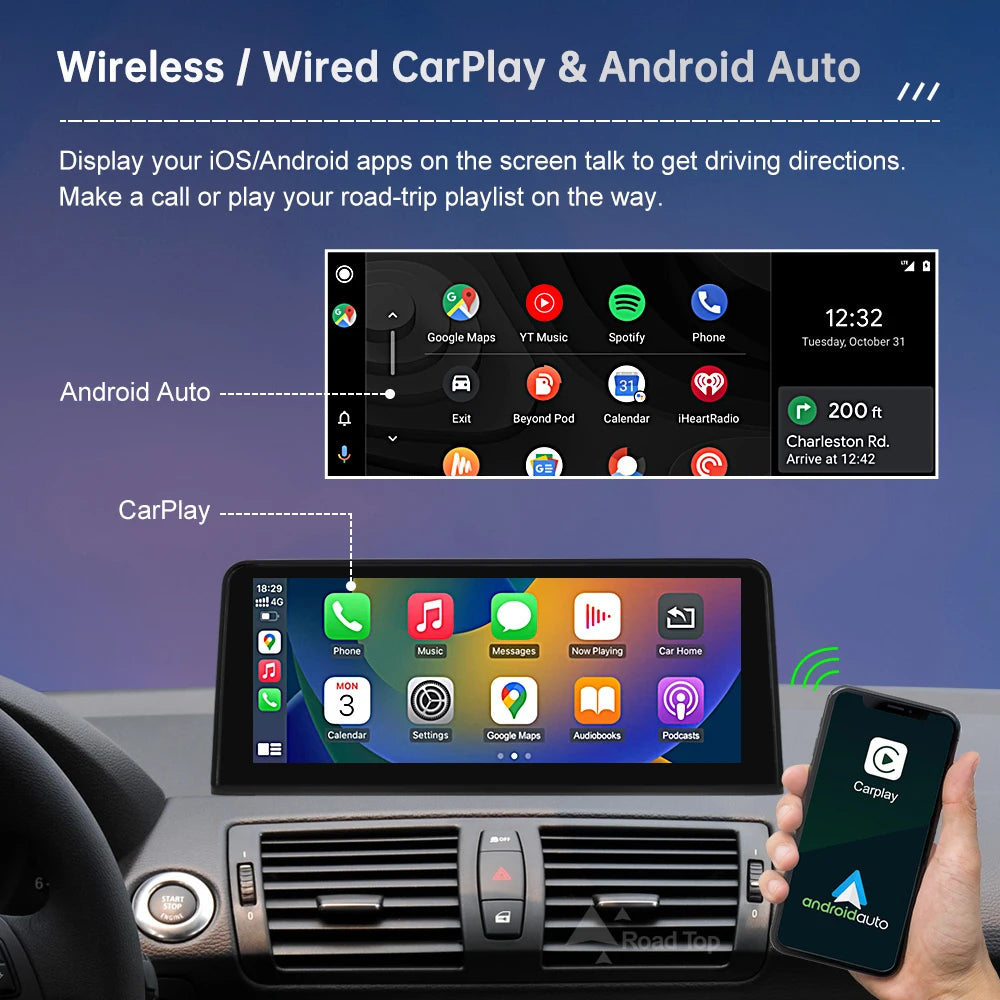 Wireless CarPlay and Android Auto Multimedia Display for BMW 1 Series E81 E82 E87 E88 with CCC and CIC Systems