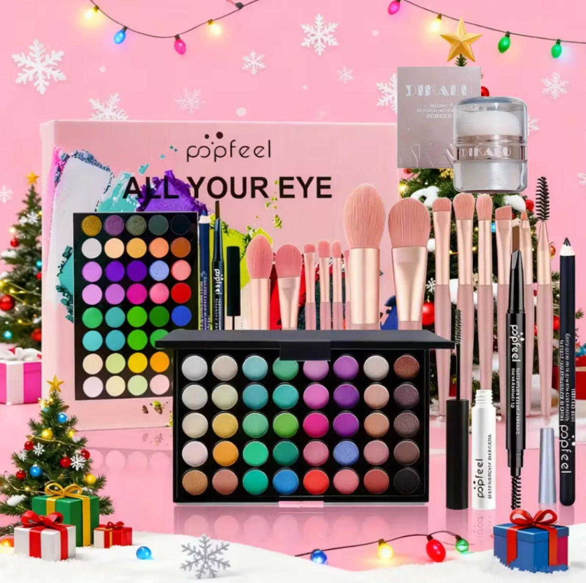 POPFEEL Comprehensive Full Face Makeup Kit with Brush and Facial Highlighter - Complete Beauty Set Featuring Berry & Neutral Foundation, Blush, and Eye Products