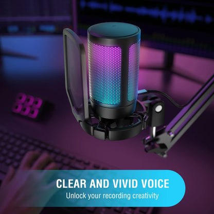 FIFINE Ampligame USB Condenser Microphone for Gaming and Streaming with Pop Filter, Shock Mount, and Gain Control for PC/MAC