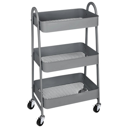 JHK 3-Tier Metal Kitchen Storage Cart with Lockable Wheels - Mobile Shelving Unit for Narrow Spaces and Utility Organization