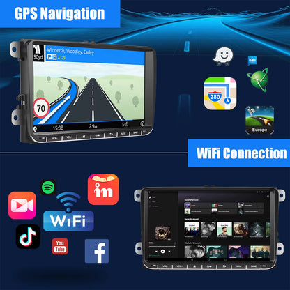 9-Inch Android 14 Car Stereo with 4G+64G, Wireless CarPlay, GPS Navigation, WiFi, RDS FM, Bluetooth, and Equalizer for VW Golf 5/6, Passat, Polo, Touran, Tiguan, Caddy, and EOS