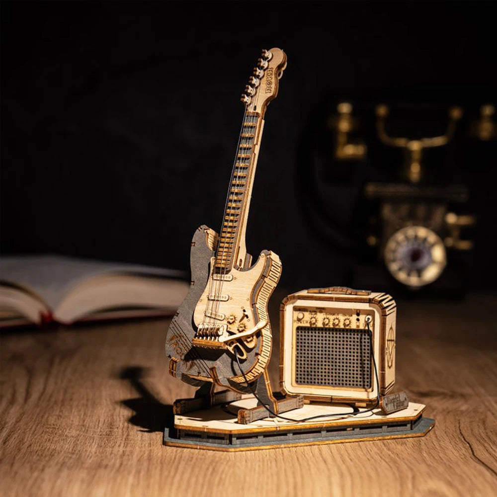 Robotime ROKR Electric Guitar 3D Wooden Puzzle - Creative Assembly Toy for Kids and Adults, Ideal for Christmas Gifts