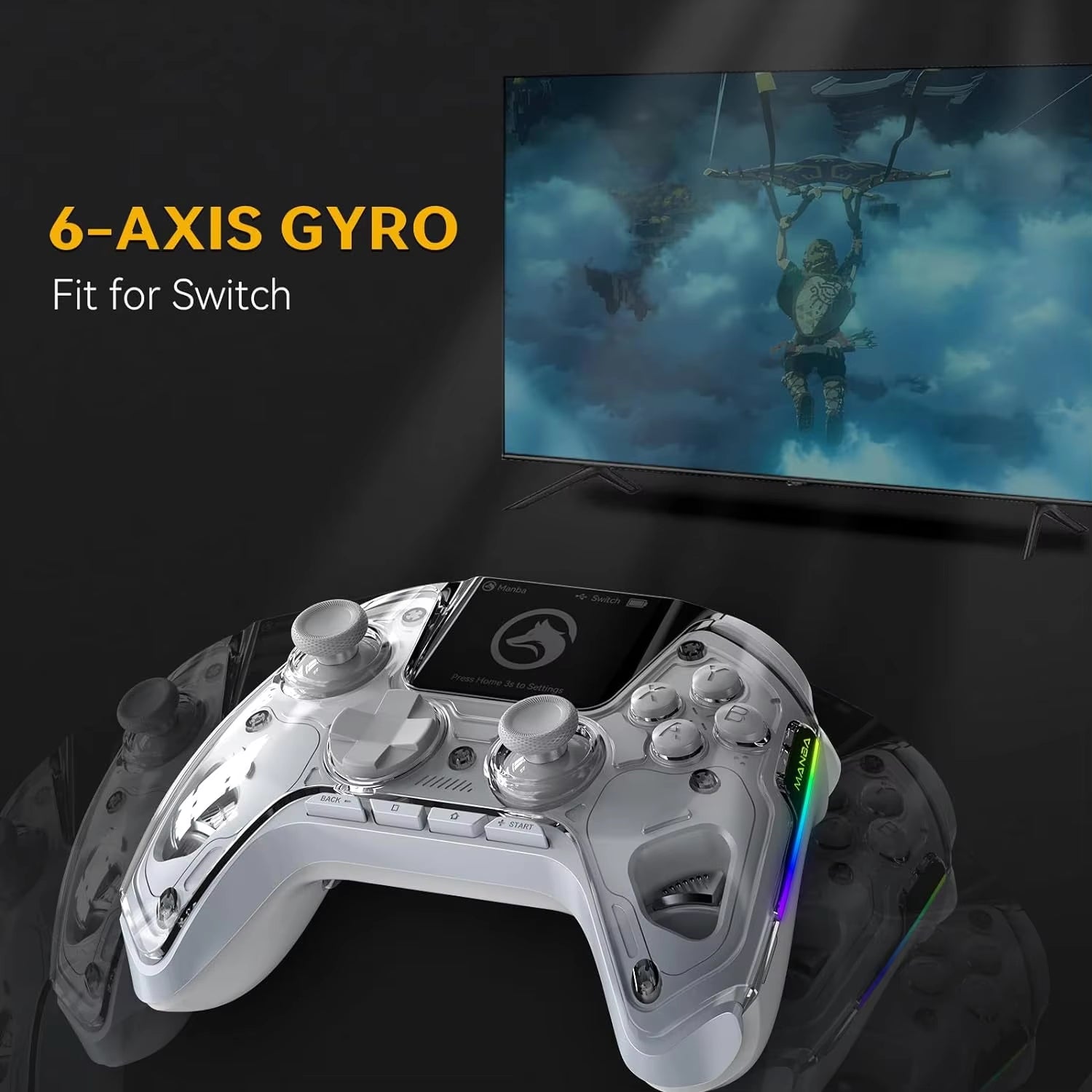 Mamba One V2 Wireless Gaming Controller for Switch/Pc/Ios/Android Hall Effect Stick RGB Light 1800Mah with Charging Dock