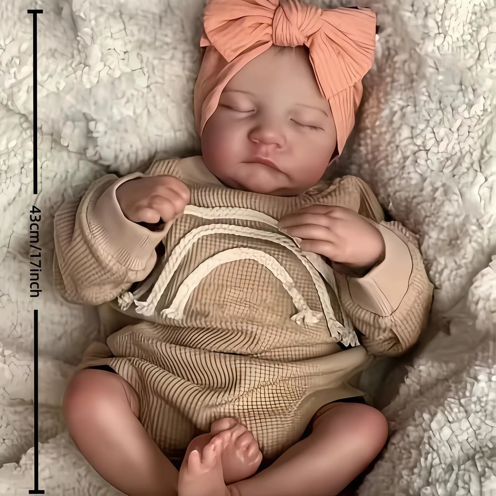 Risbecko Lifelike 43Cm Finished Reborn Doll, like Real Baby Handmade Art Doll, 3D Painted Skin with Visible Veins Vinyl Limbs