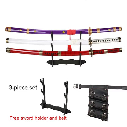 Set of 3 Handmade 41" Zoro Katanas - Anime Cosplay Swords Crafted from Bamboo Wood for Collectors and Gift Giving