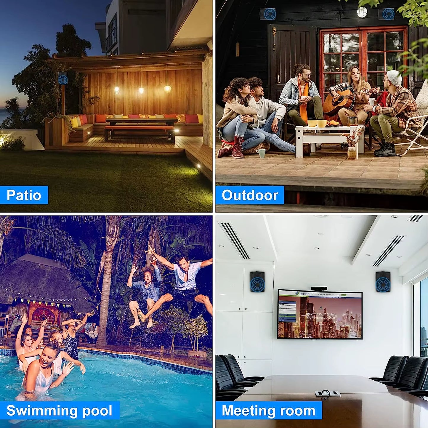 5.25'' 300W Indoor Outdoor Waterproof Dual Speakers Home Theater Wall Mount System for Garage Basement Living Room Black