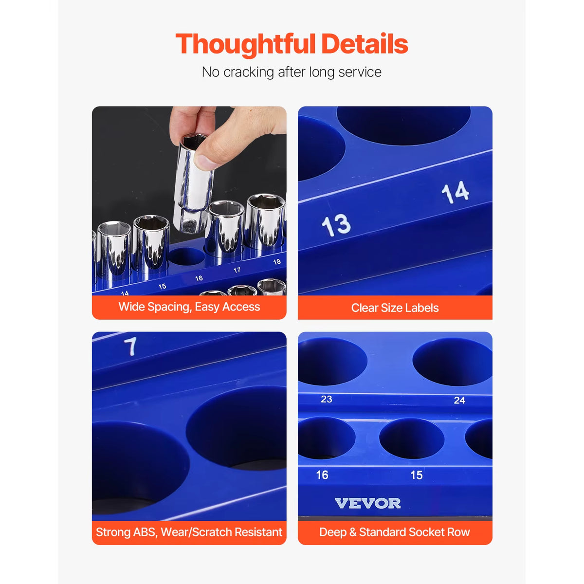 Succebuy Magnetic Socket Organizer Set - 6 or 8 Pieces, Blue and Red, for 3/8'' and 1/2'' Metric and SAE Sockets with Clear Labels for Tool Box