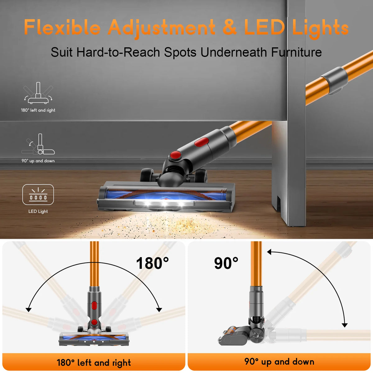 Honki 78KPA Cordless Vacuum Cleaner - High-Power Handheld Device with LED, Strong Suction for Wet and Dry Cleaning, Ideal for Pet Hair and Carpets