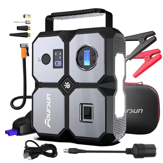 Foursun Car Jump Starter with Air Compressor, Foursun 4000A 26800Mah Jump Starter Battery Pack (All Gas/8.0L Diesel) 150PSI Digital Tire Inflator, 12V Car Lithium Battery Jump Box Pack Power Charger