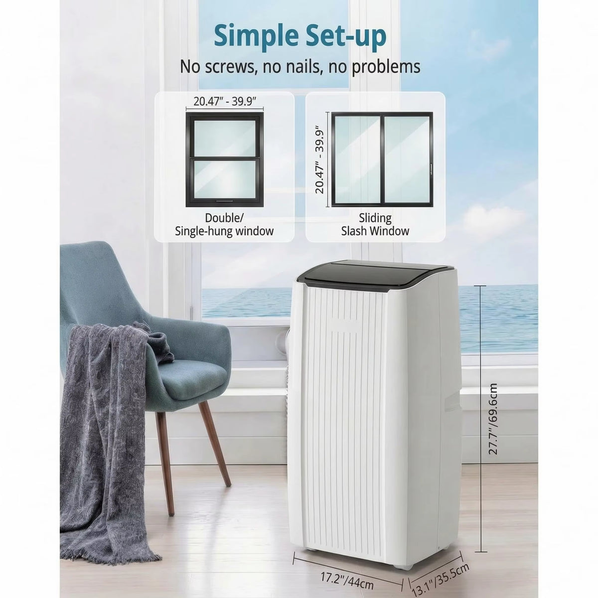 14000 BTU Portable Air Conditioner - 3-in-1 Cooling Unit with Fan, Dehumidifier, Remote Control, 48dB Quiet Operation, 24-Hour Timer, and Window Kits for Indoor Rooms, Offices, and Dorms, Cools up to 750 Sq. Ft.