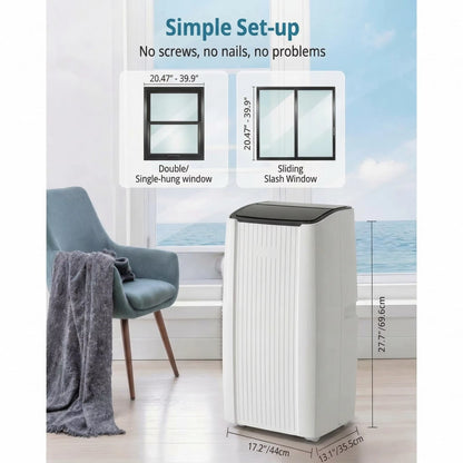 14000 BTU Portable Air Conditioner - 3-in-1 Cooling Unit with Fan, Dehumidifier, Remote Control, 48dB Quiet Operation, 24-Hour Timer, and Window Kits for Indoor Rooms, Offices, and Dorms, Cools up to 750 Sq. Ft.