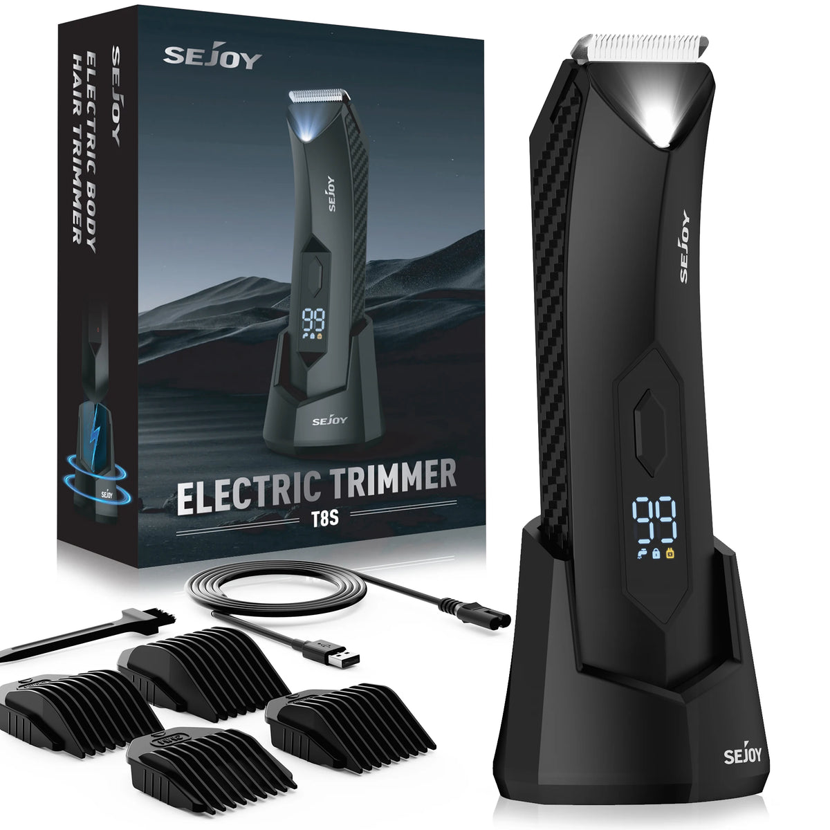 Sejoy Men's Electric Shaver and Ball Trimmer for Groin and Body Hair Grooming with Replaceable Ceramic Blade Heads