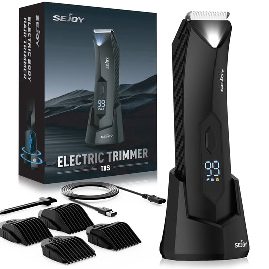 Sejoy Men's Electric Shaver and Ball Trimmer for Groin and Body Hair Grooming with Replaceable Ceramic Blade Heads