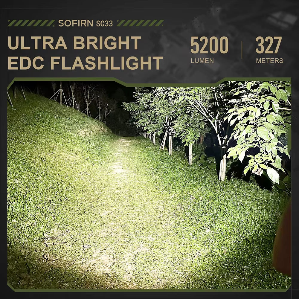 SC33 XHP70.3 HI LED Flashlight Tactical 5200Lm Powerful 21700 USB C Rechargeable Torch with Tail E-Switch Outdoor Light