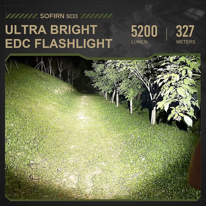 SC33 XHP70.3 HI LED Flashlight Tactical 5200Lm Powerful 21700 USB C Rechargeable Torch with Tail E-Switch Outdoor Light
