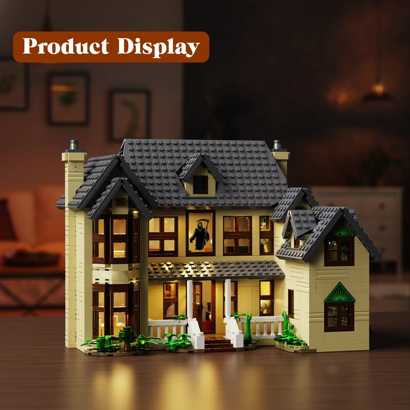 Scream Ghostface House House Building Blocks Set with LED Light,Halloween Decoration Gift for Adults Horror Film Fans(1275Pcs)