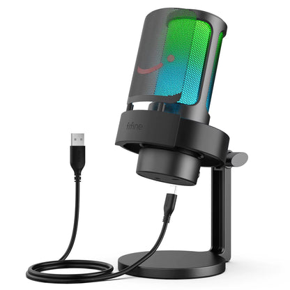 FIFINE A8 USB Microphone for Professional Recording and Streaming on PC and Mac with Headphone Output, Touch-Mute Button, and 3 RGB Lighting Modes