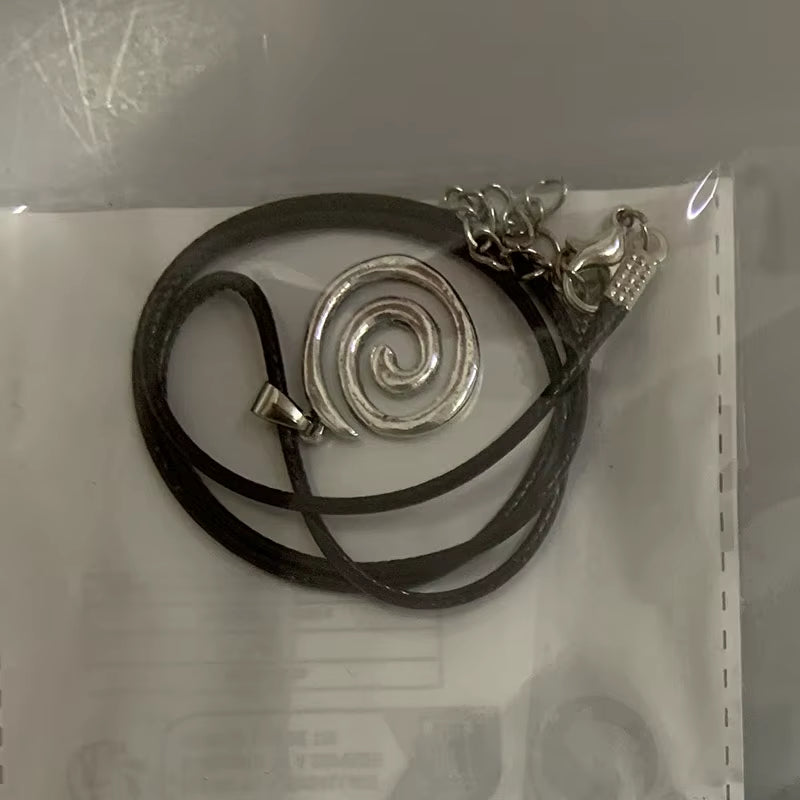 Vintage Spiral Vortex Pendant Necklace with Hand-Woven Leather Rope for Women - Bohemian Goth Fashion Jewelry 2026 Y2K Collection