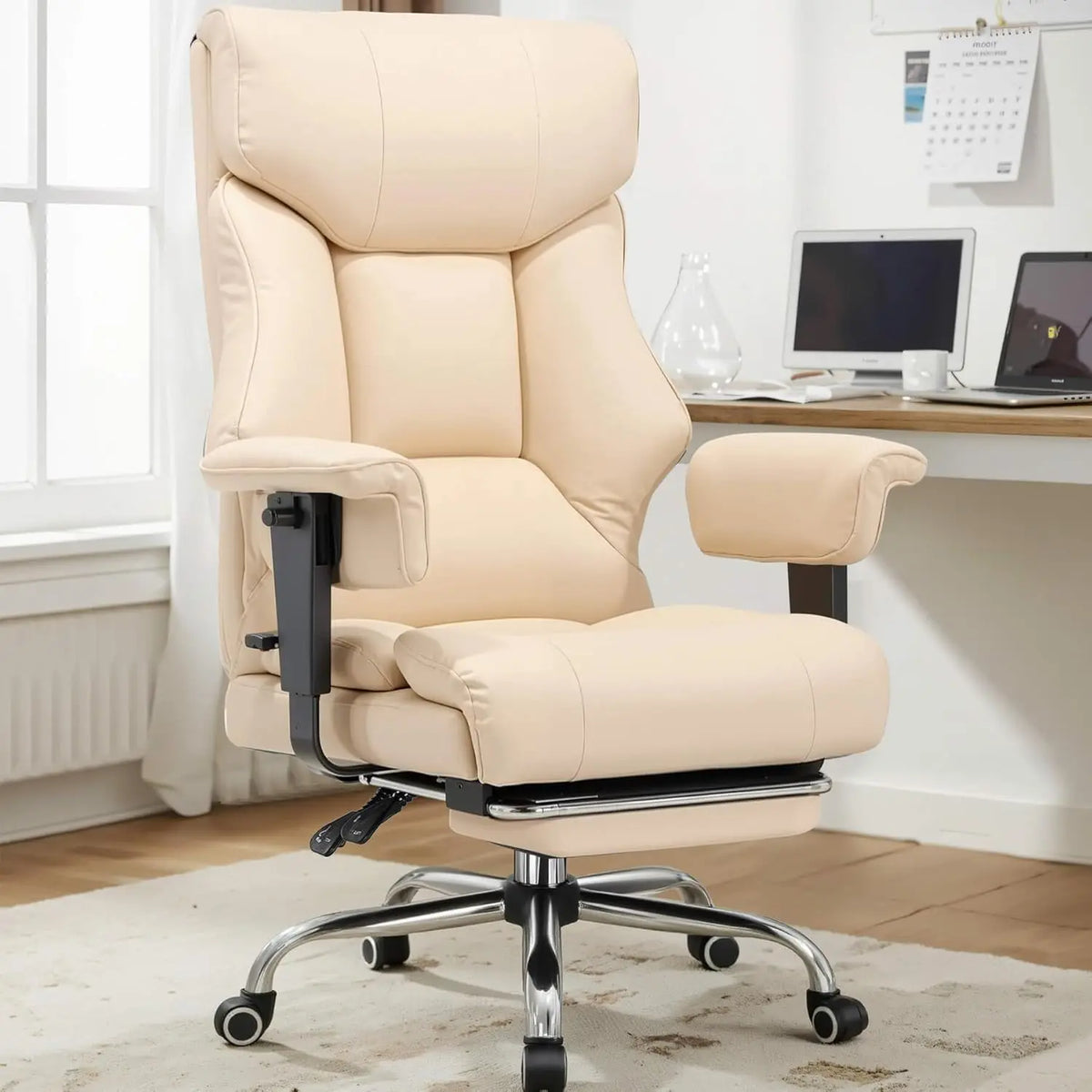 COMHOMA Executive High Back Leather Office Chair for Big and Tall Individuals, 400 lbs Capacity, Ergonomic Lumbar Support with Pocket Spring Cushion