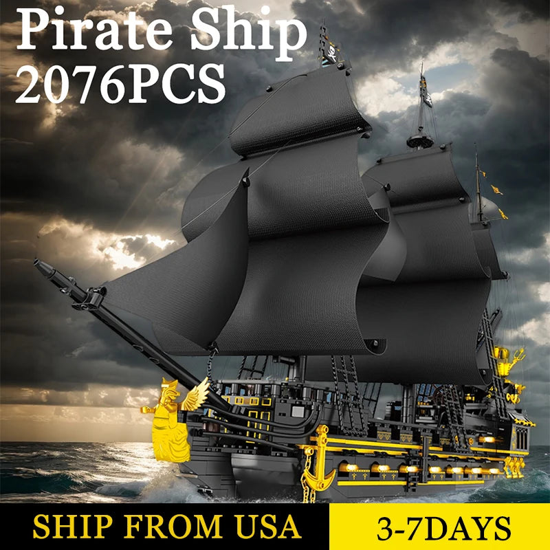 2076-Piece Pirate Ship Building Blocks Model - DIY Assembly Educational Sailboat Ornament for Kids and Adults