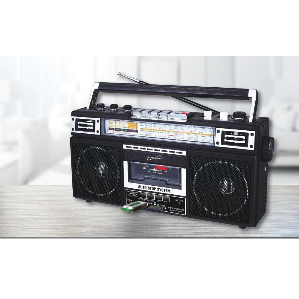 Supersonic 4 Band Bluetooth Radio & Cassette Player + Cassette to Mp3 Converter