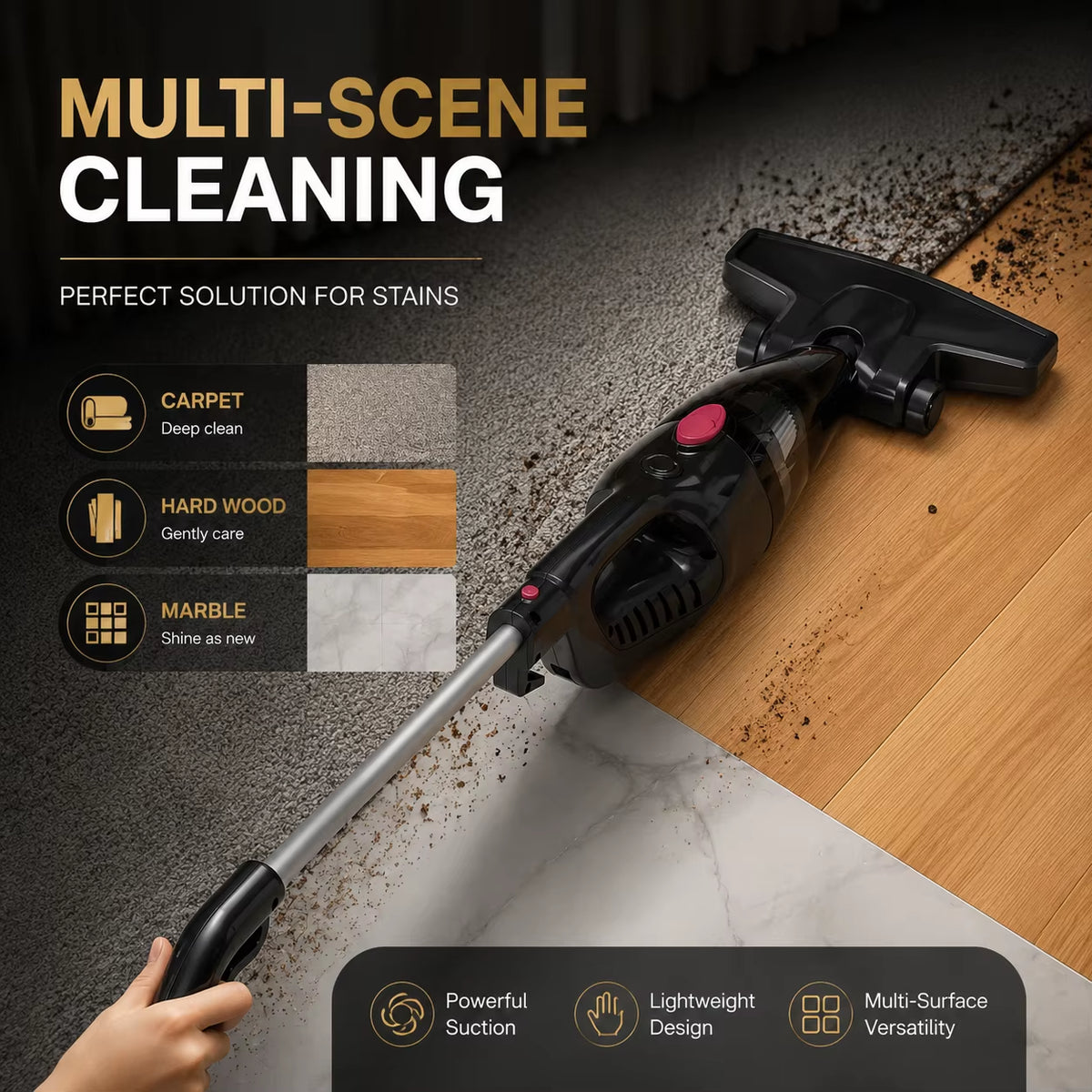 PBHPBH Corded Vacuum Cleaner with 26Kpa Strong Suction and 5-Meter Cord Length, Ideal for Home Environments and Pet Hair Removal, Includes Crevice Tool for Easy Corner Cleaning