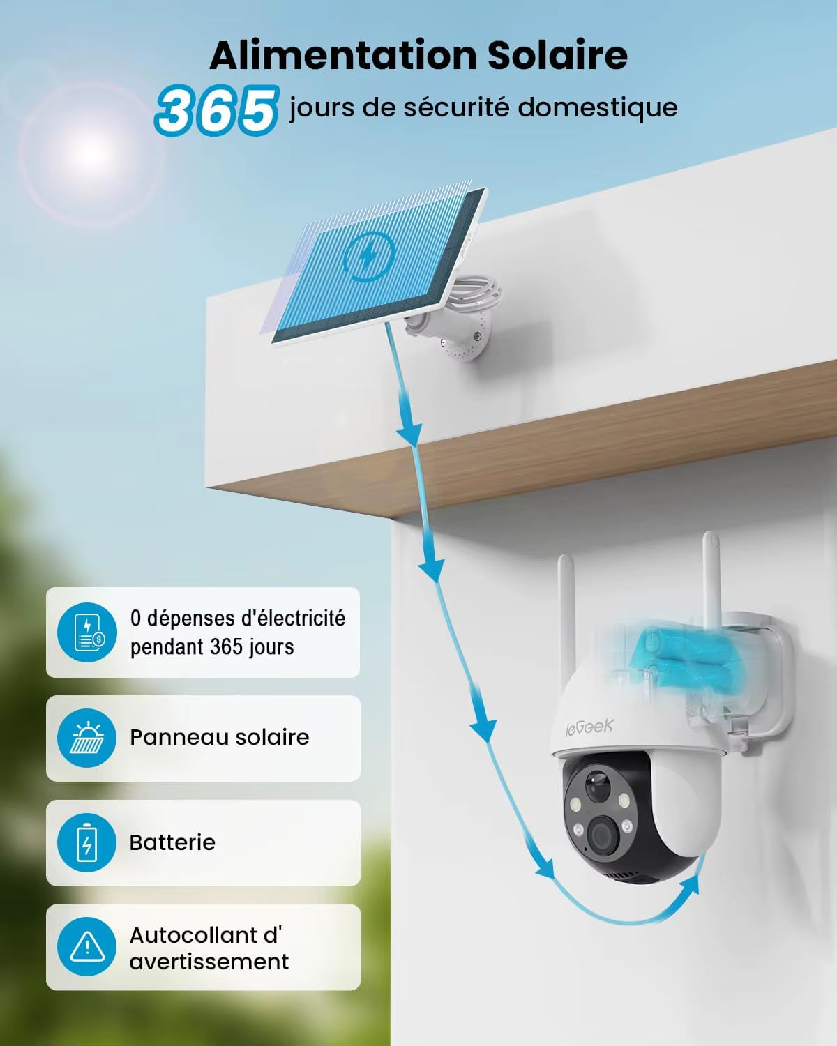 2K 3MP 360° PTZ HD Outdoor Solar Surveillance Camera, Outdoor Battery with PIR Motion Sensor, Colour Night Vision