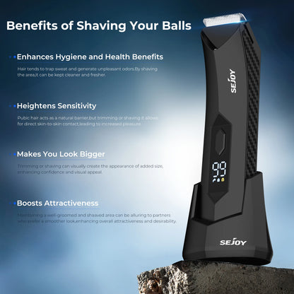 Sejoy Men's Electric Shaver and Ball Trimmer for Groin and Body Hair Grooming with Replaceable Ceramic Blade Heads